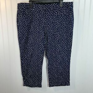 Lane Bryant Lane Cuffed Capris Womens 16 Navy Blue White Cropped Polka Dot Print